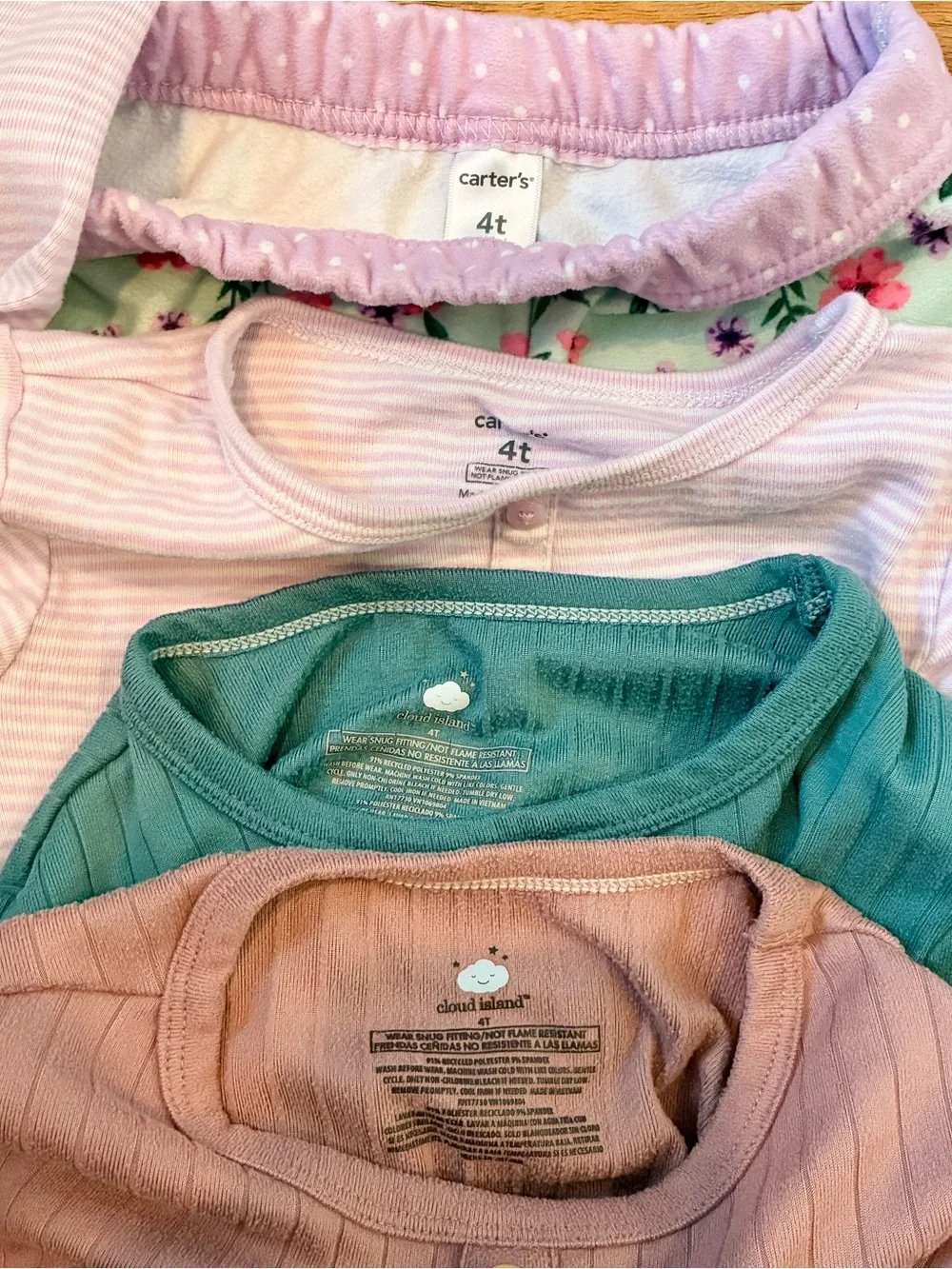 Lot Of 9 Girls Pajamas Carter’s / Cloud Island Size 4T One Piece & Two Piece Set
